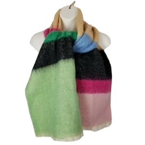 Wild Fable Scarf Rainbow Color Block Stripes Fuzzy Thick Fringe Rectangle 14x80